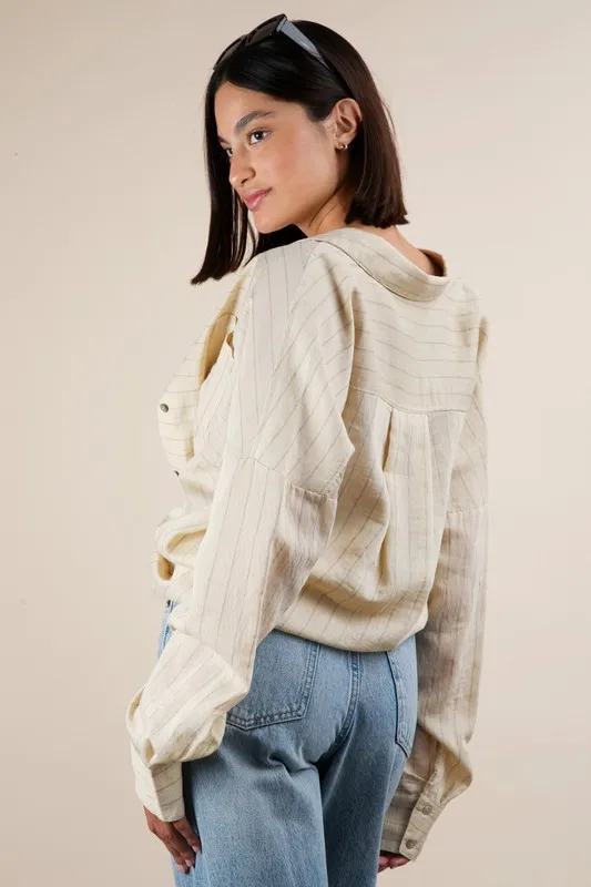 Full Size Oversized Striped Button Down Shirt Top Plus Size, image 3