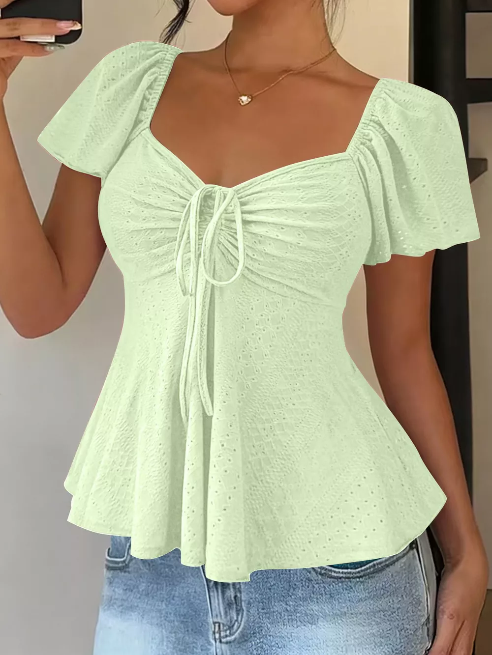 Ruched Flutter Sleeve Peplum Top, image 7