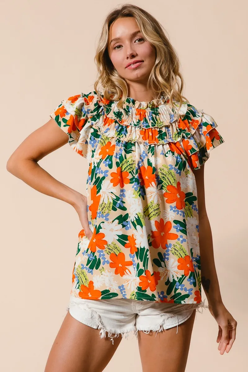 Multi Color Floral Print Woven Top, image 4