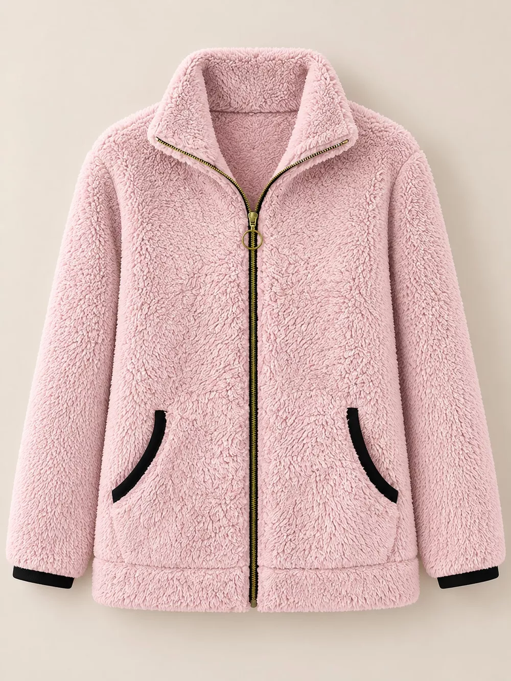 Full Size Fleece Zip-Up Jacket with Contrast Trim Plus Size, image 4