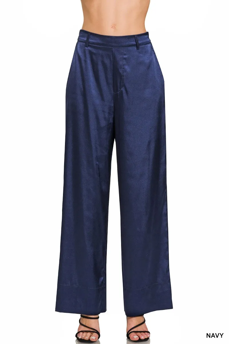 Wide-Leg Satin Pants