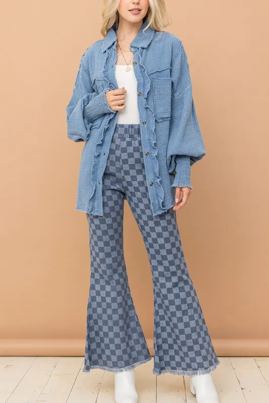 Checkerboard High Waist Bell Pants, image 6
