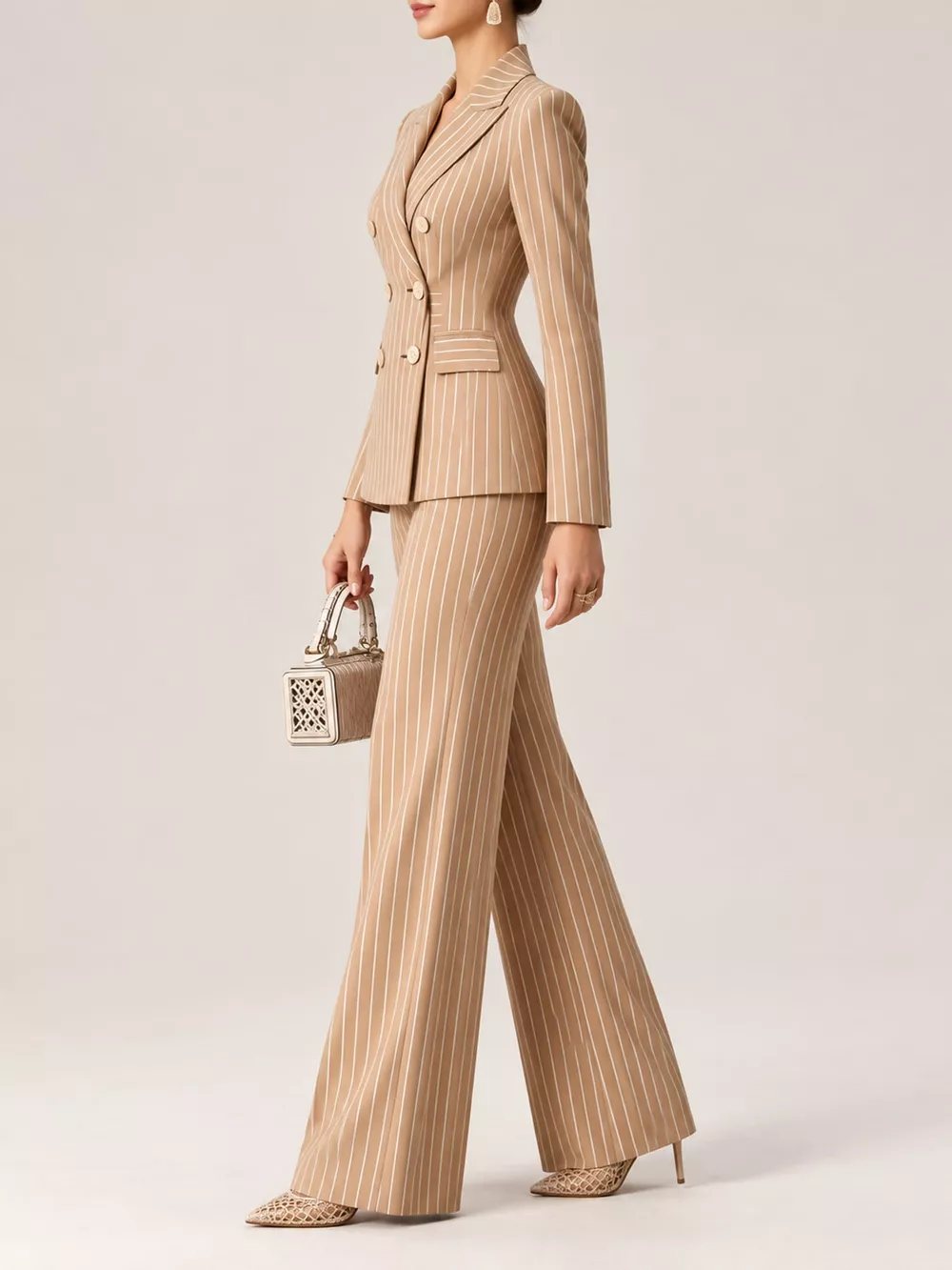 Double-Breasted Pinstripe Blazer and Wide-Leg Pants Set, image 23