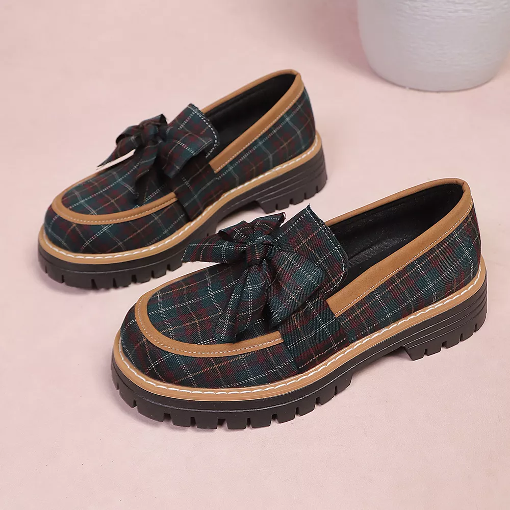 Plaid Bow Decor Chunky Loafers, image 8