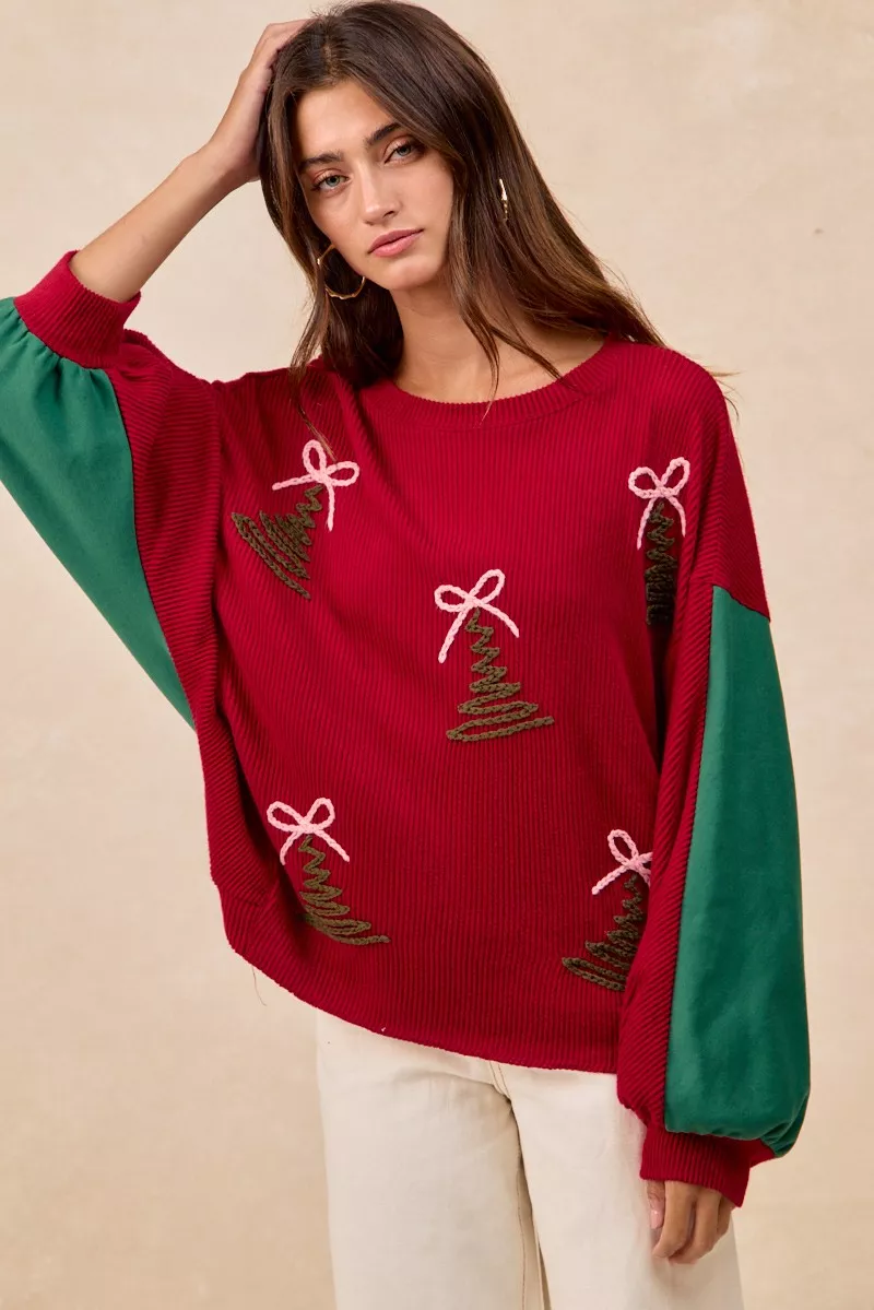 Christmas Theme Tree Embroidered Sweater, image 2