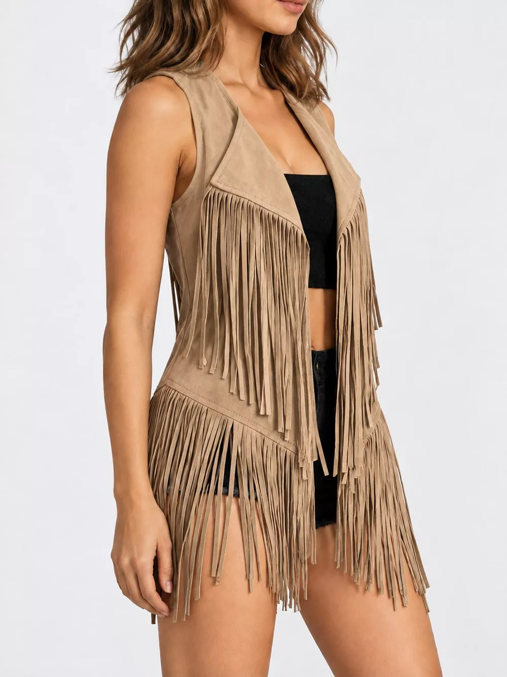 Full Size Fringed Hem Vest Coat Plus Size, image 12