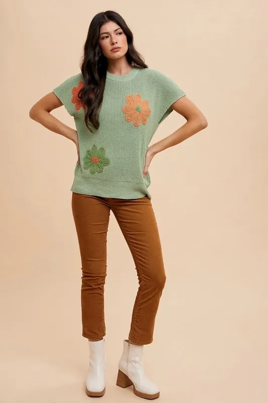 Large Flower Embo Dolman Sleeve Summer Sweater Top, image 5