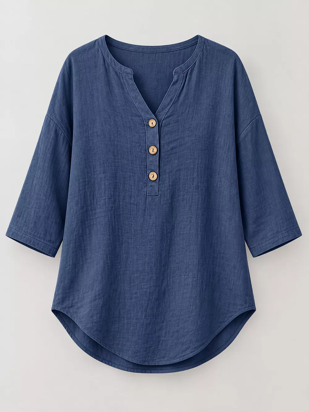 Full Size Button Detail Notched 3/4 Sleeve Blouse Plus Size, image 16
