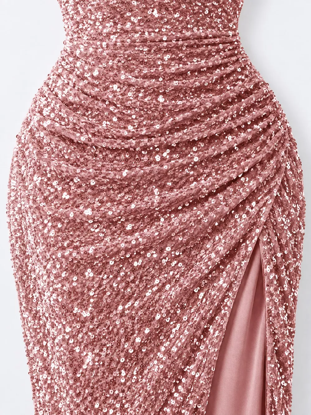One-Shoulder Ruched Sequin High-Slit Evening Dress, image 10