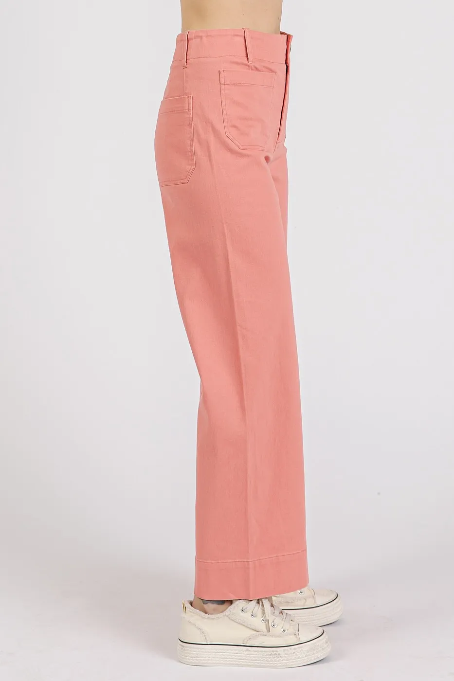 Twill Patch Pocket High Rise Wide Leg Pants, image 3