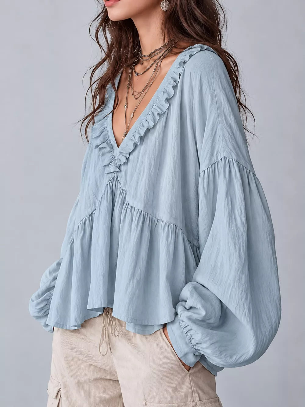 Ruffled V-Neck Blouse, image 6