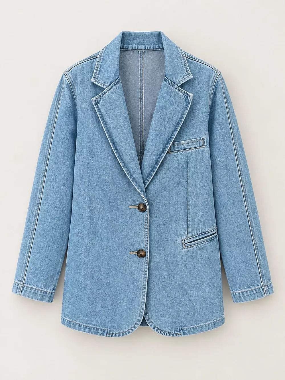 Lapel Collar Long Sleeve Denim Jacket, image 5