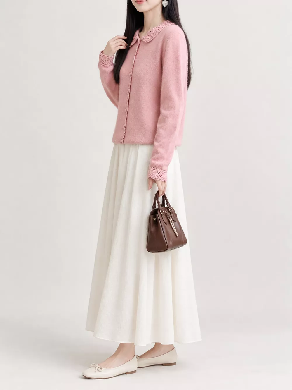 Lace-Collar Button Down Knit Cardigan, image 3