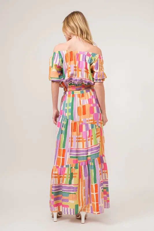 Asymmetric Geo Printed Tiered Maxi Skirt, image 4