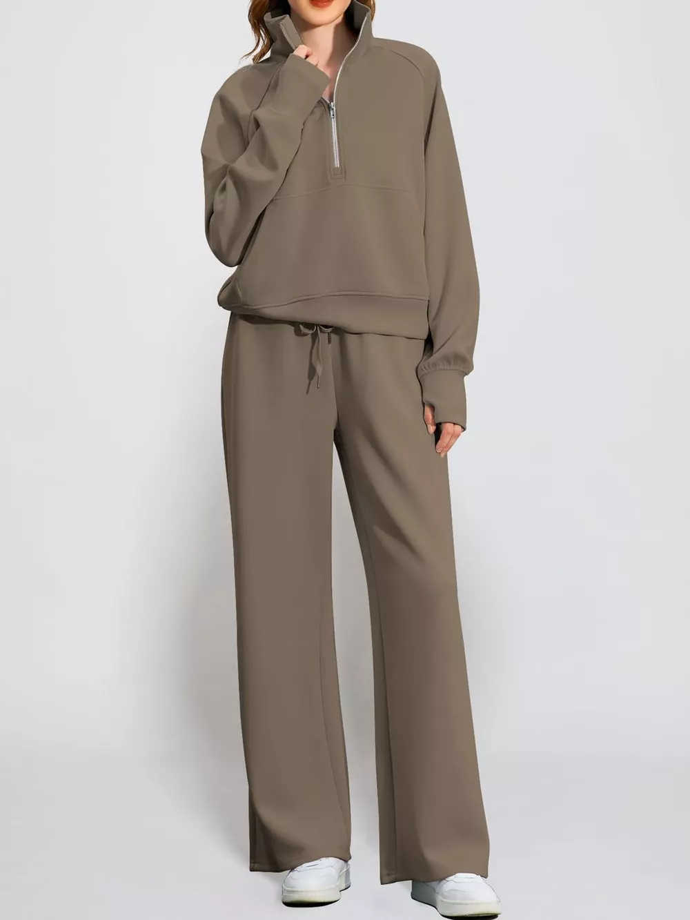 Half-Zip Sweatshirt and Wide-Leg Pants Set, image 15