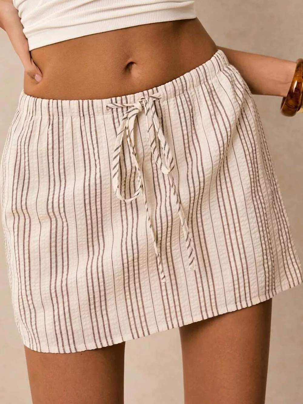 Striped Drawstring Mini Skort, image 9