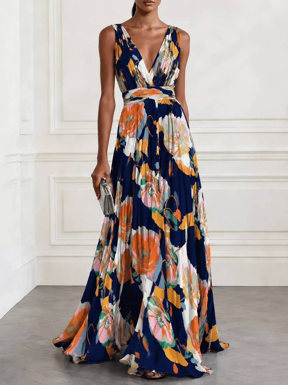 Full Size Sleeveless Floral Print Maxi Dress Plus Size, image 26