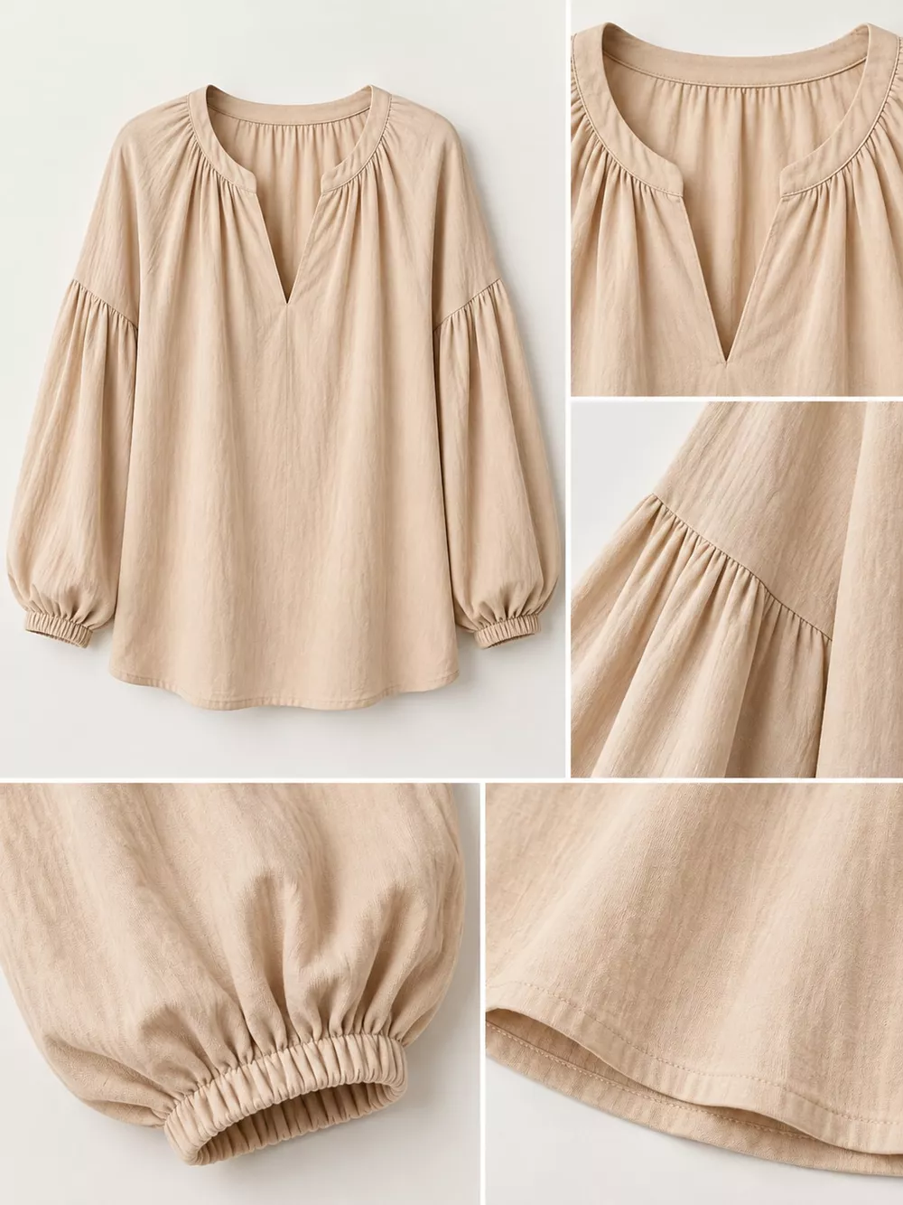 Full Size Notched Balloon Sleeve Blouse Plus Size, image 36