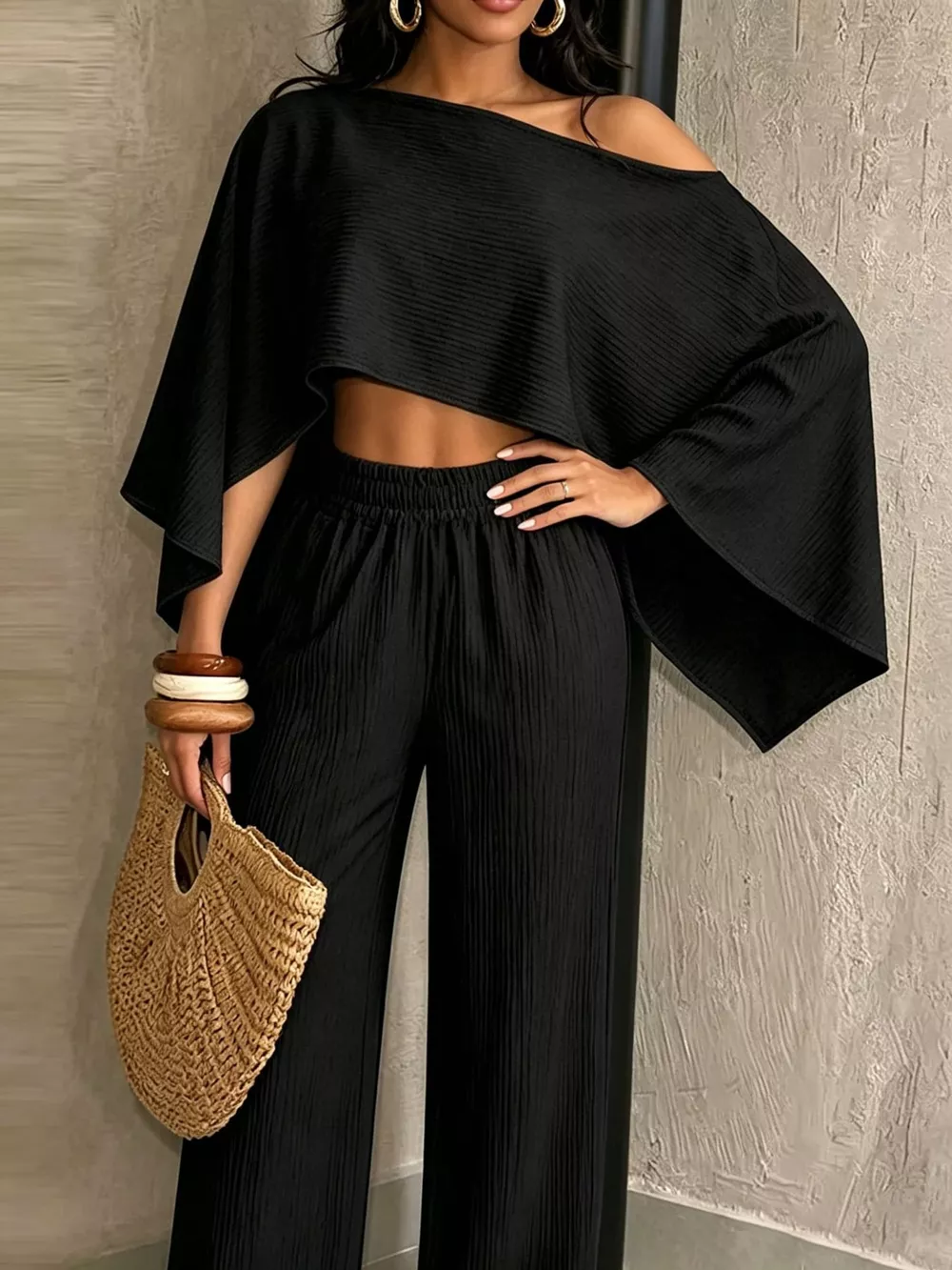 Boat Neck Crop Top and Wide-Leg Pants Set, image 20