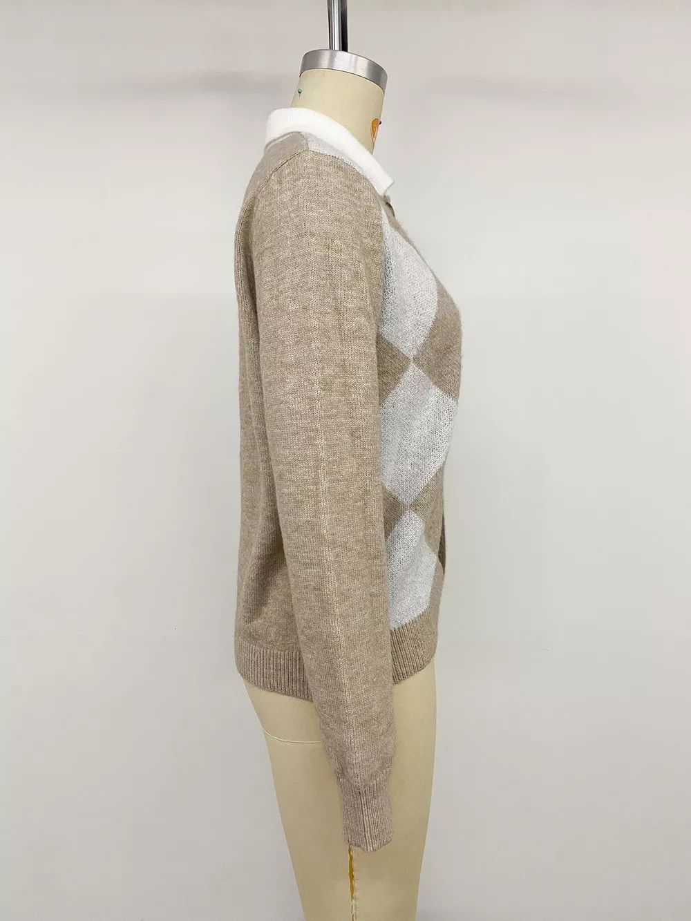 Argyle Patterned Polo Collar Sweater, image 12