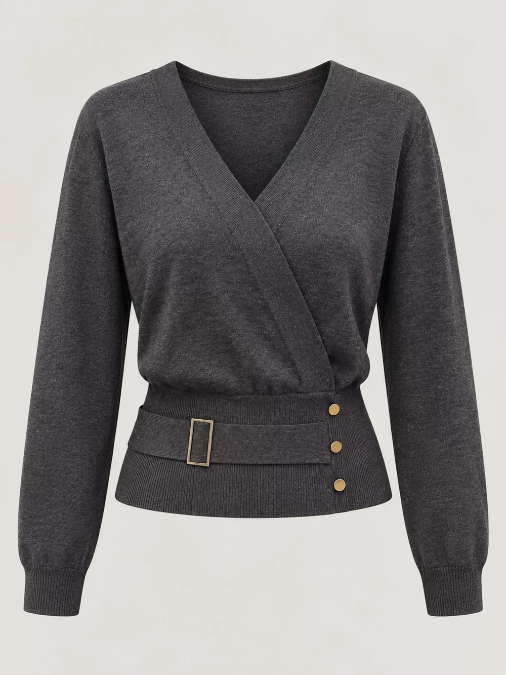 Surplice Elastic Waist Long Sleeve Knit Top, image 6