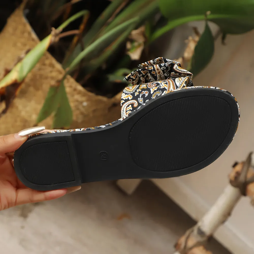 Bow Printed Open Toe Flats Sandals, image 12