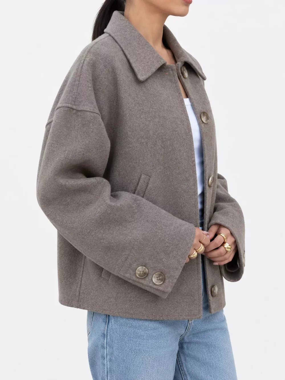 Button-Up Dropped Shoulder Outerwear