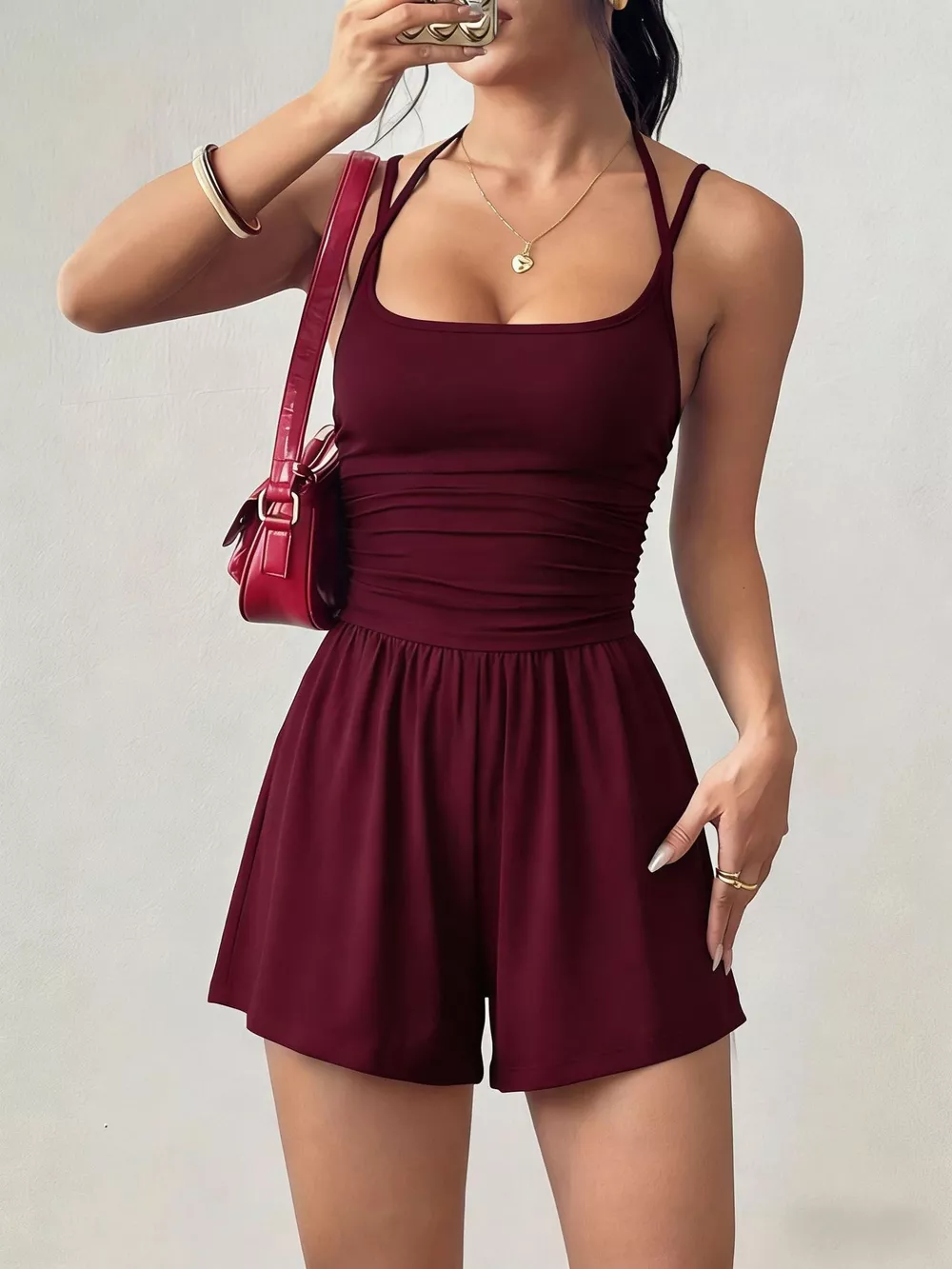 Ruched Spaghetti Strap Romper, image 29