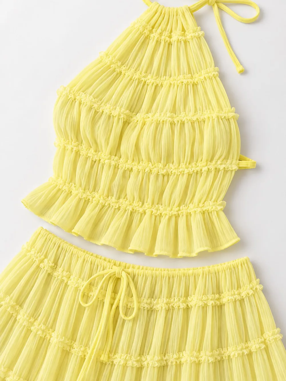 Boho Chic Ruffled Halter Crop Top and Maxi Skirt Set, image 33