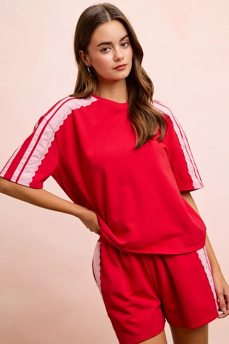 BiBi French Terry Side Lace Detail Short Sleeves Top, image 21