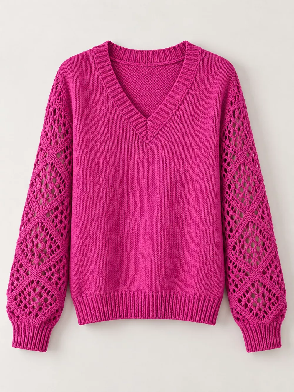 Full Size V-Neck Hollow-Out Long Sleeve Sweater Plus Size, image 18