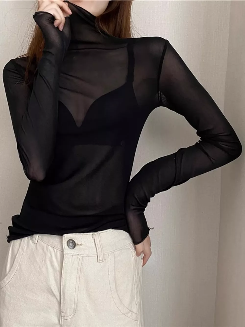 Turtleneck Long Sleeve Slim Fit T-Shirt