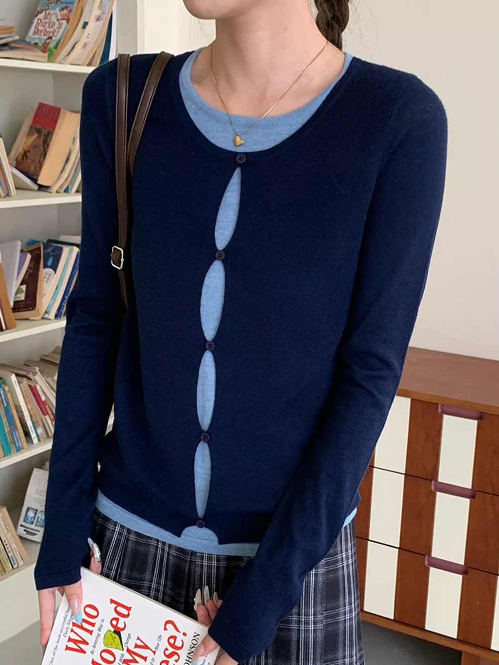 Layered Look Long Sleeve Knit Top, image 4