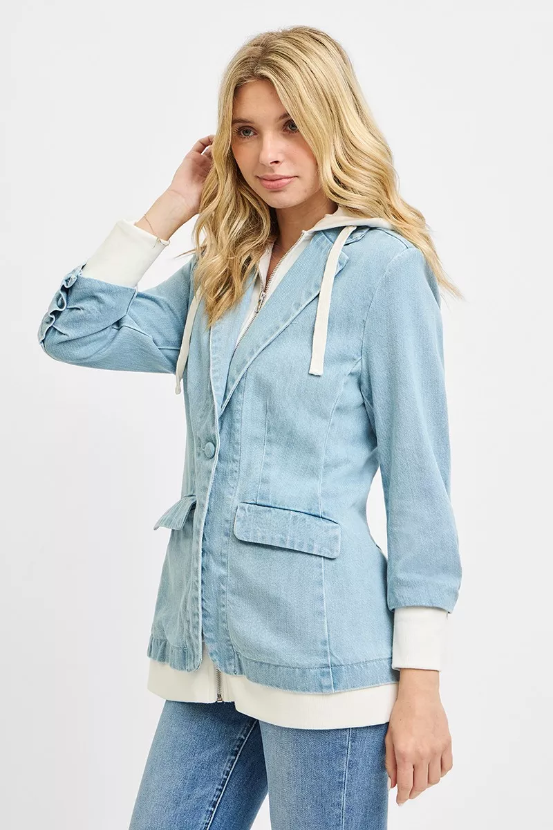 One Button Blazer with Hoodie Jacket, image 2