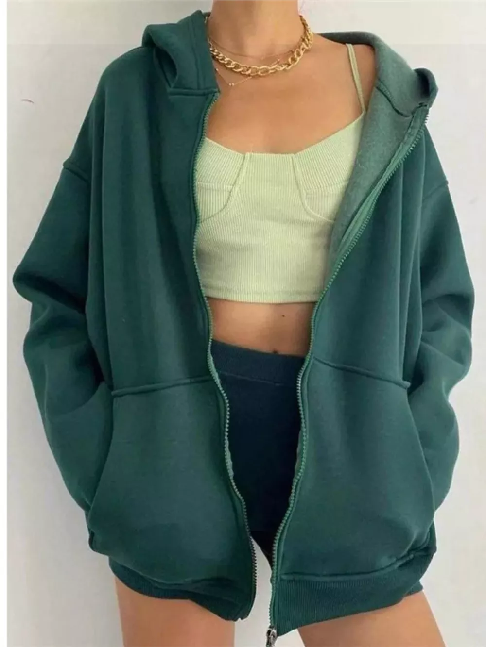 Full Size Zip-Up Dropped Shoulder Hoodie Plus Size, image 4