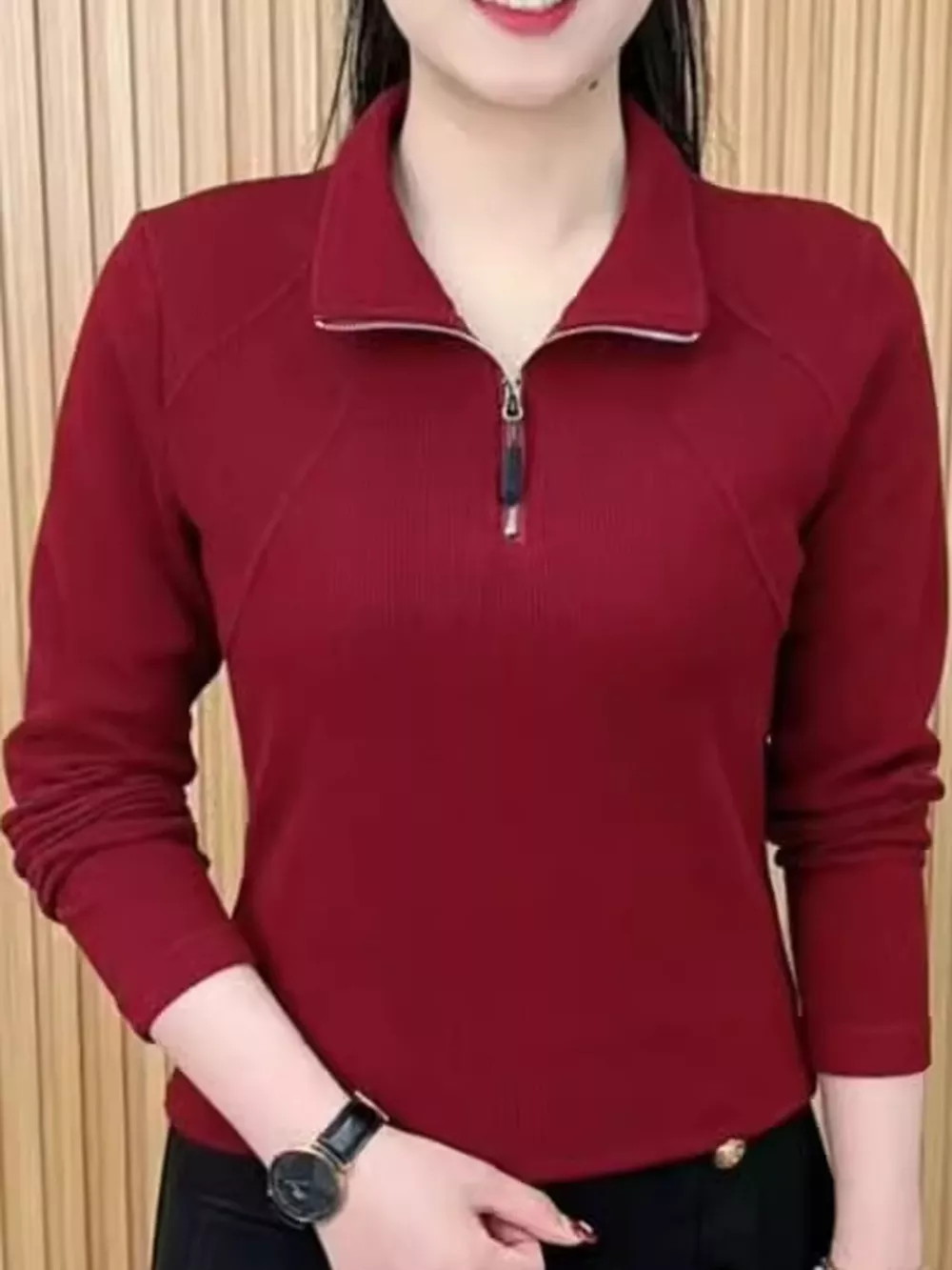 Plus Size Quarter-Zip Long Sleeve Top, image 6