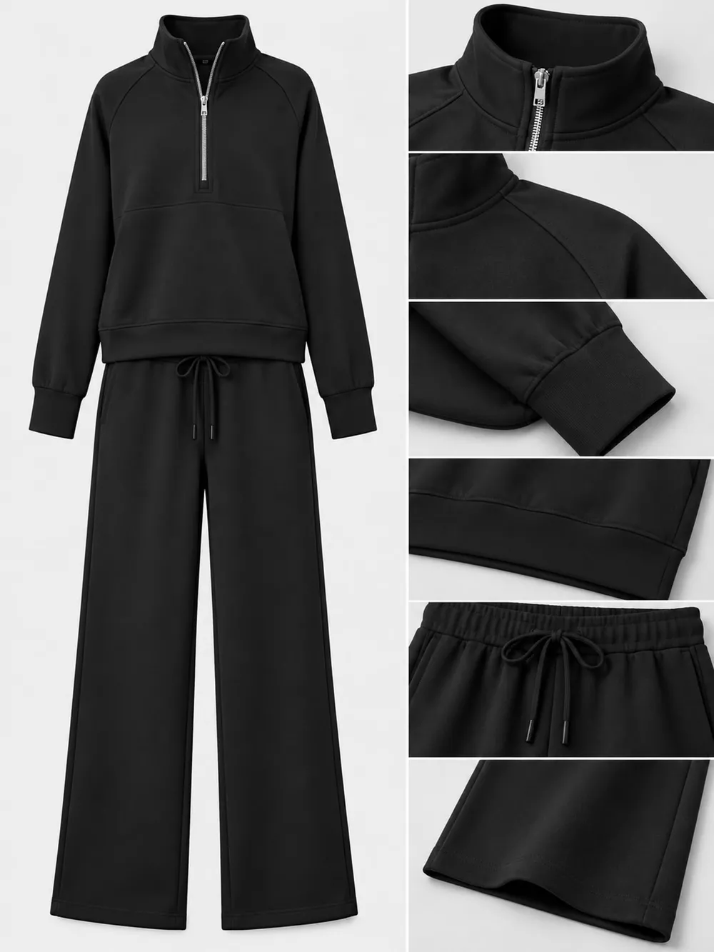 Half-Zip Sweatshirt and Wide-Leg Pants Set, image 6
