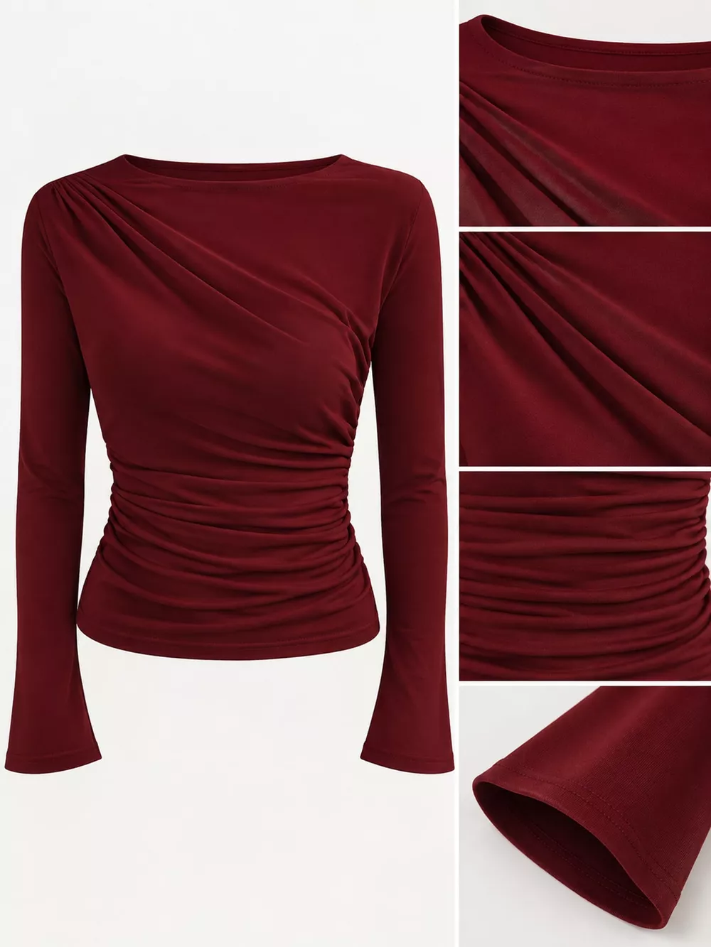 Ruched Long Sleeve Slim-Fit T-Shirt, image 30