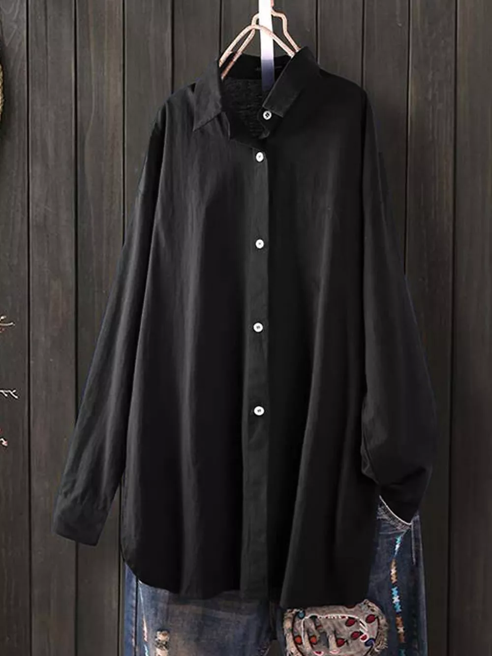 Full Size Oversized Button-Down Long Sleeve Shirt Plus Size, image 9