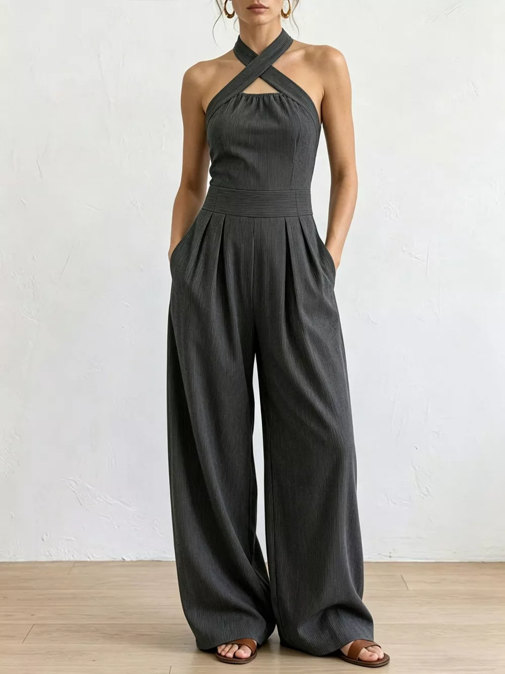 Full Size Halter Neck Wide-Leg Jumpsuit Plus Size, image 17