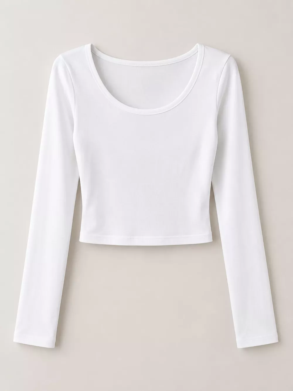 Slim-Fit Long Sleeve U-Neck Cropped T-Shirt, image 16