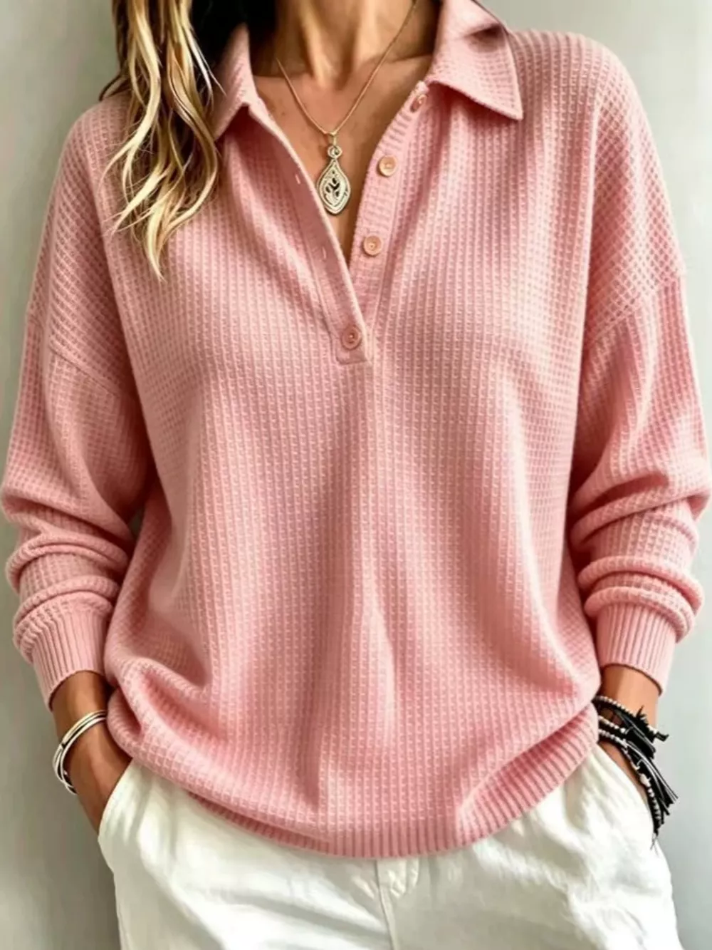 Full Size Waffle Knit Dropped Shoulder Top Plus Size, image 9