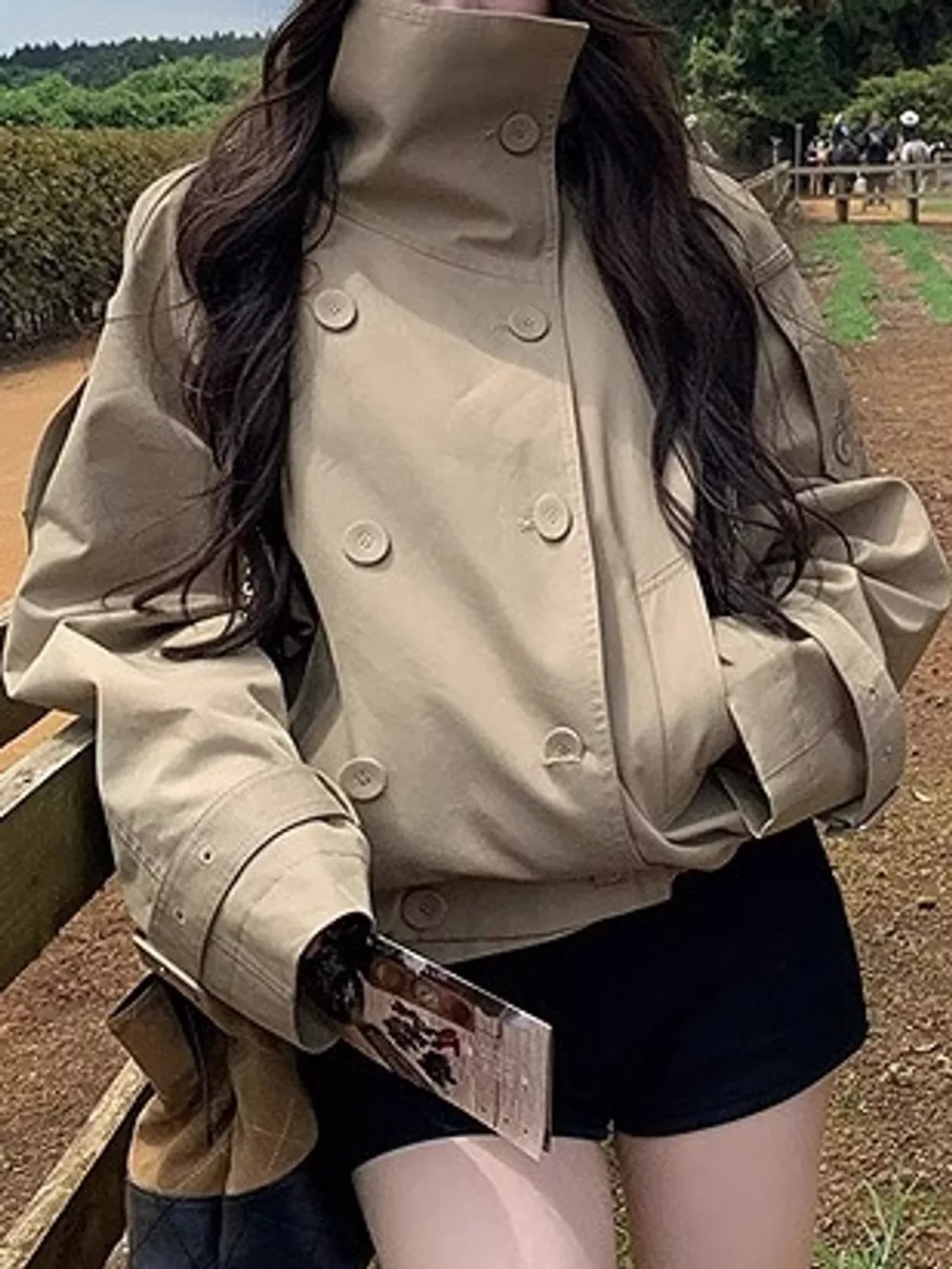 Double-Breasted Cropped Trench Jacket, image 2