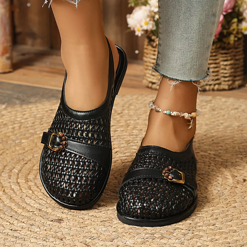 Woven Flat Sandals with Buckle Detail, image 7