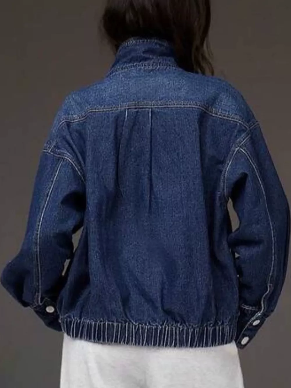 Stand-Collar Zip-Up Denim Jacket, image 3