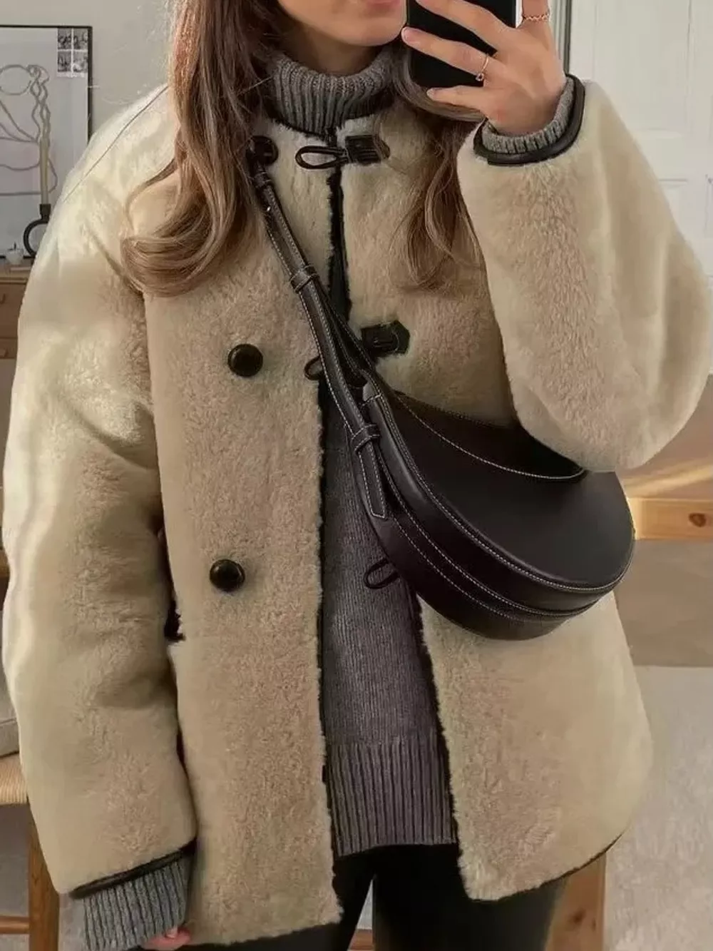 Faux Shearling Toggle Coat, image 5