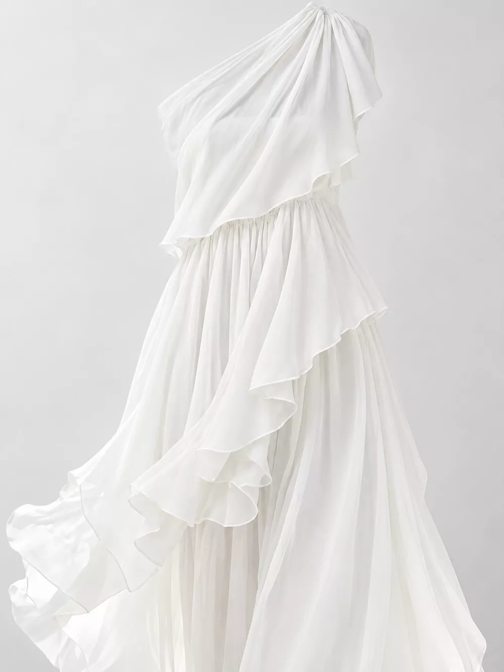 One-Shoulder Ruffled Chiffon Maxi Dress, image 10