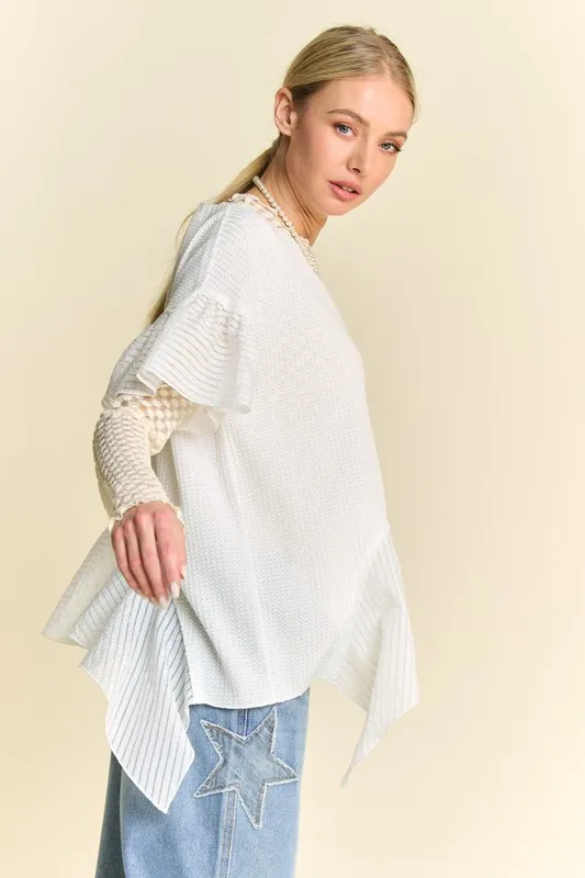 Waffle Knit Bodice Ruffle Bottom Detail Top, image 4