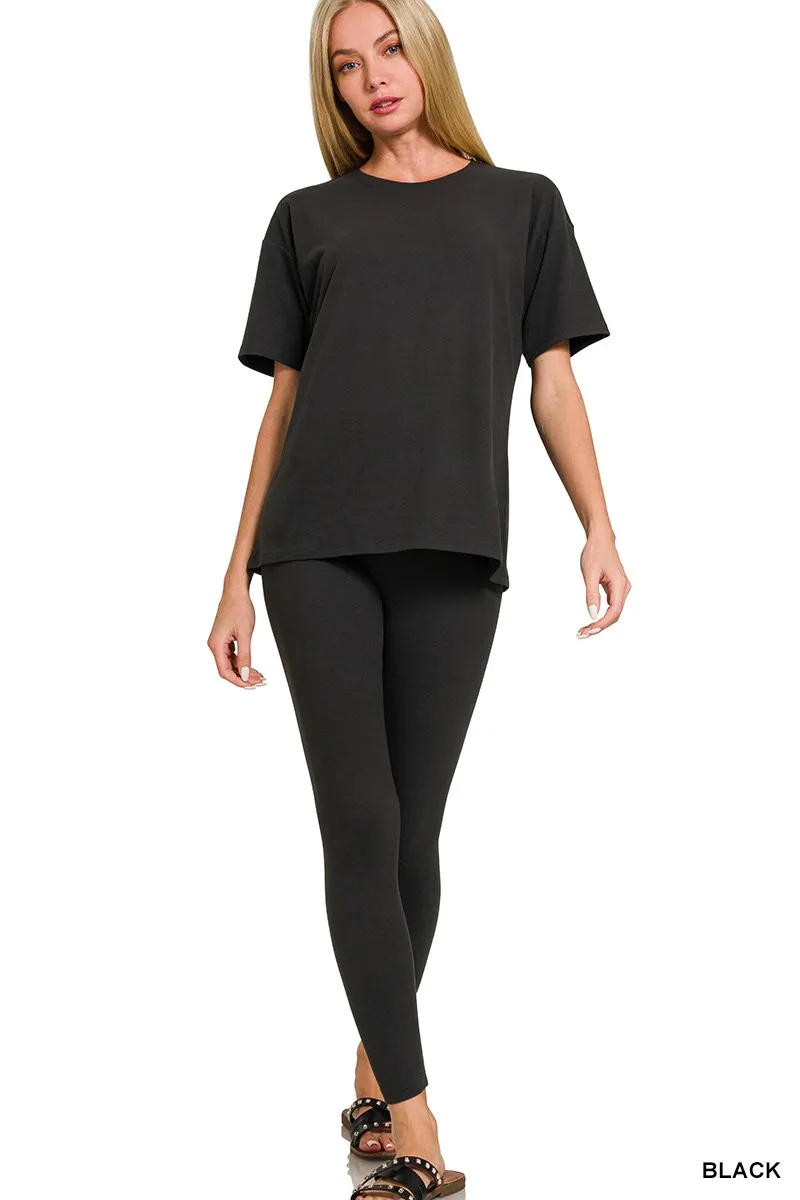Full Size Brushed Dty Microfiber Short Sleeve Top and Pants Loungewear Set Plus Size