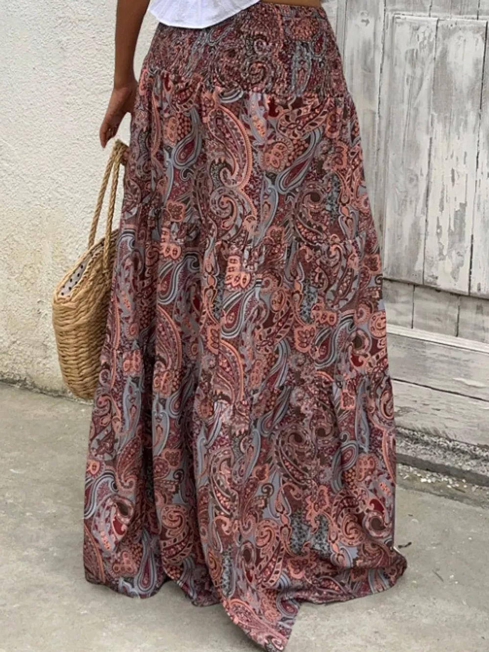 Paisley Print Tiered Maxi Skirt, image 18